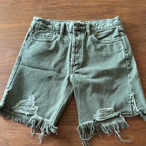 We The Free Olive Green Distressed Denim Shorts